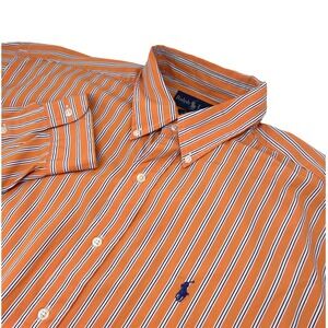 Polo Ralph Lauren Blake Striped Button Down Shirt Orange Navy White Men Size L